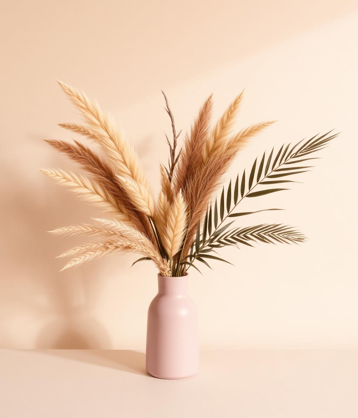 Composizione di erbe secche in vaso rosa
